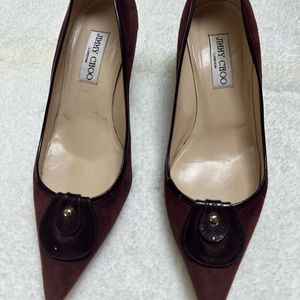 Jimmy Choo London Red Suede Kitten Heel Pumps